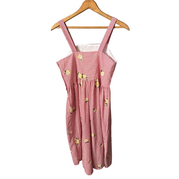 NWT BONNIE JEAN ROMPER RED WHITE STRIPES EMBROIDERED FLOWER SIDE BUTTONS SIZE 16 - Picture 5 of 7